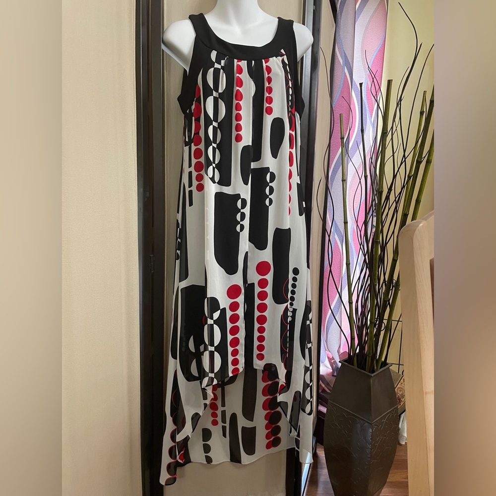 Bali Classic Black & Red Vibrant High Low Dress. NWT.